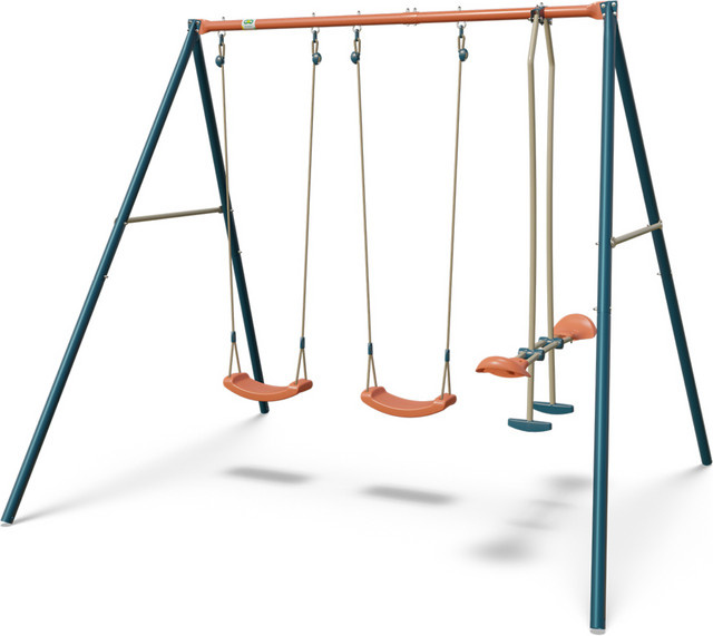 Trigano Metall-Schwingschaukel TEO in Blau und Lachsrot mit 2 Schaukelsitzen und 1 Doppelsitz, B/T/H: 260 x 220 x 214 cm - Bild 1