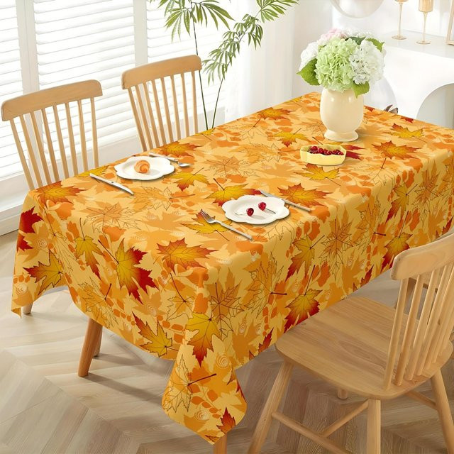 Wasserdichte rechteckige Tischdecke mit Herbstblätter-Design von JINGYUE Pet in Orange, B/L: 100 x 160 cm - Bild 1