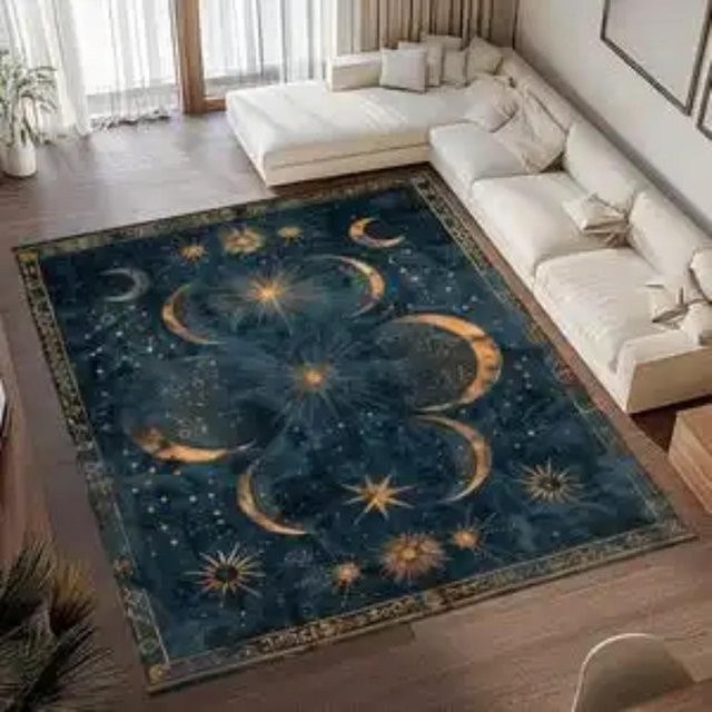 HGHT Teppich Sternennacht mit Mond- und Sternenmuster in Blau, B/T: 80 x 160 cm - Bild 1