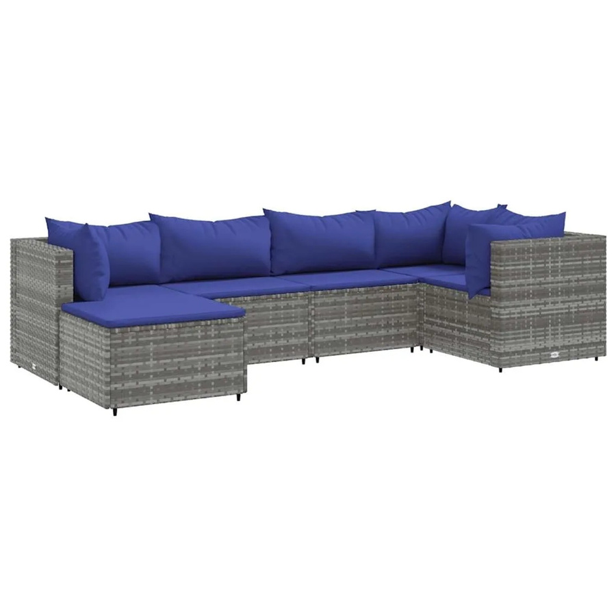 vidaXL 6-tlg. Garten-Lounge-Set in L-Form mit Polstern und Ottoman, Grau, Poly-Rattan und Metallgestell - Bild 2