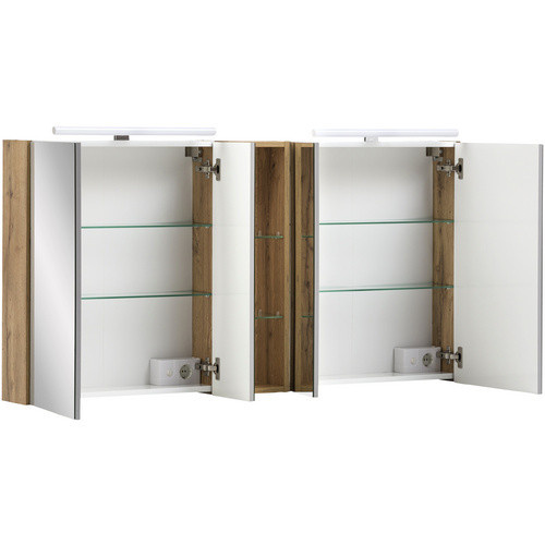 SCHILDMEYER Spiegelschrank Duo, 4-türig mit LED-Beleuchtung und Soft-Close, Eiche braun, B/H/T: 141,6 x 71 x 16 cm - Bild 2