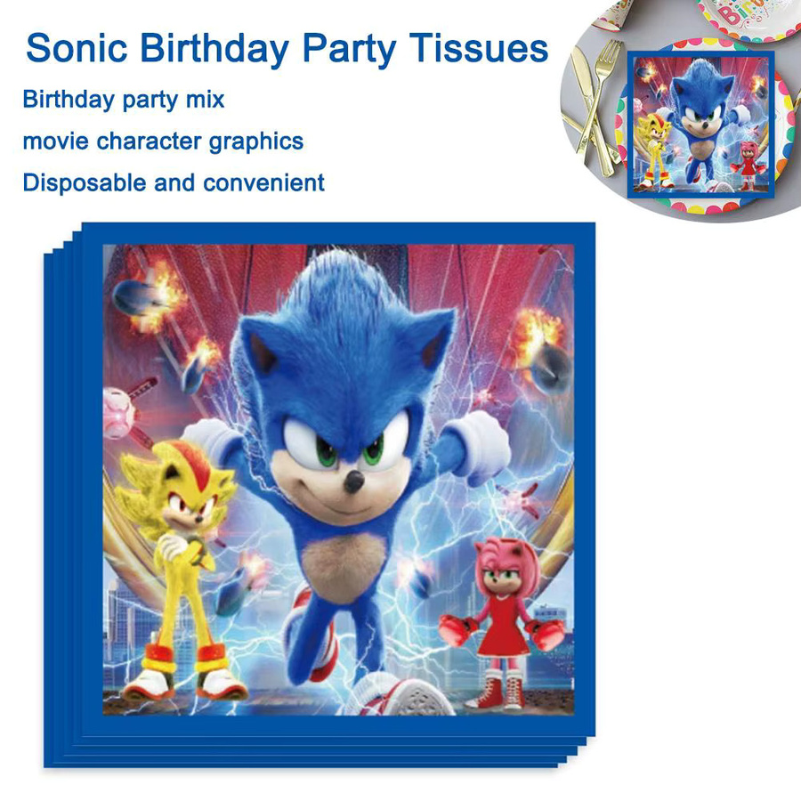 Jaysuing Blue Cat Sonic Party-Set für Kinder in Multicolour mit Einwegbesteck, Papptellern, Bechern und Servietten aus Papier - Bild 3