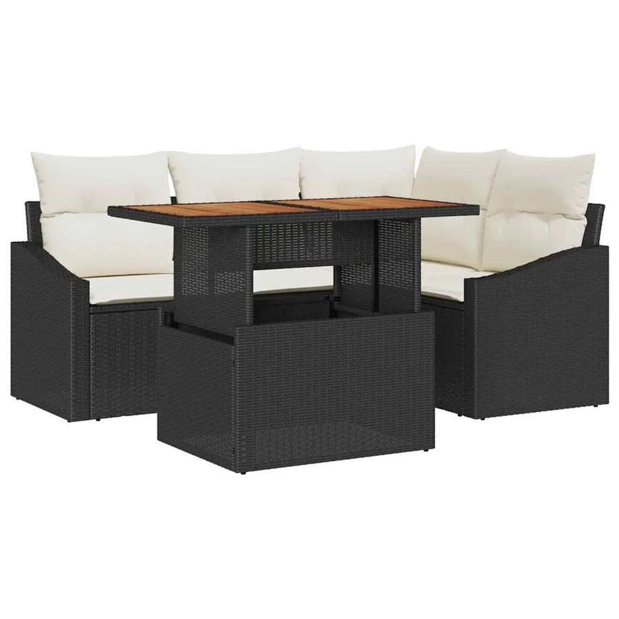 vidaXL Garten-Sofa-Set 5-teilig aus Poly Rattan in Schwarz mit Stauraumfunktion und Polstern - Bild 2