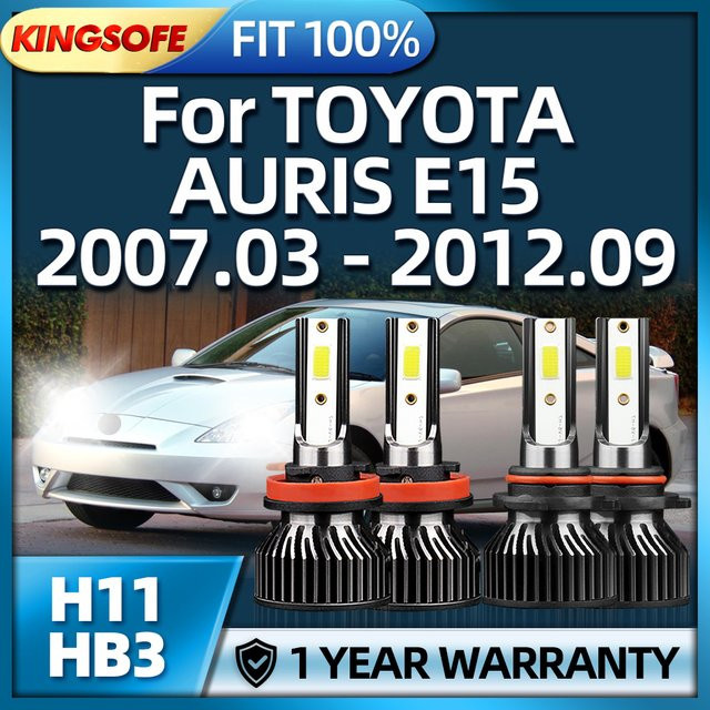 KINGSOFE 4-teiliges LED-Scheinwerfer-Set H11 HB3 Turbo-Lampen 30000LM 6000K in Silber für Toyota Auris E15 - Bild 1