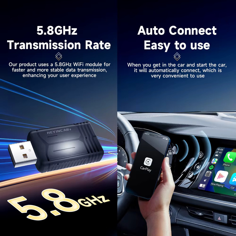 HEYINCAR Drahtloser Android Auto und CarPlay Adapter mit WiFi und Bluetooth in Schwarz - Bild 5