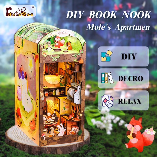 CUTEBEE Book Nook Kit, DIY Puppenhaus, Maulwurfswohnung, mit Touch-Licht - Bild 1