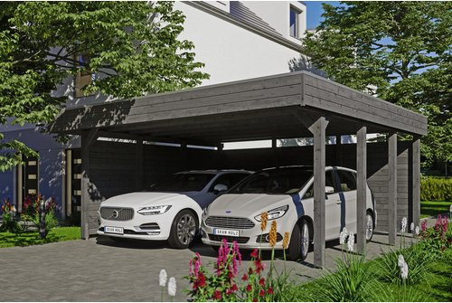 SKANHOLZ Carport Friesland Set 3 in Grau, B/T: 557 x 555 cm, Firsthöhe: 254 cm, lasiert - Bild 1