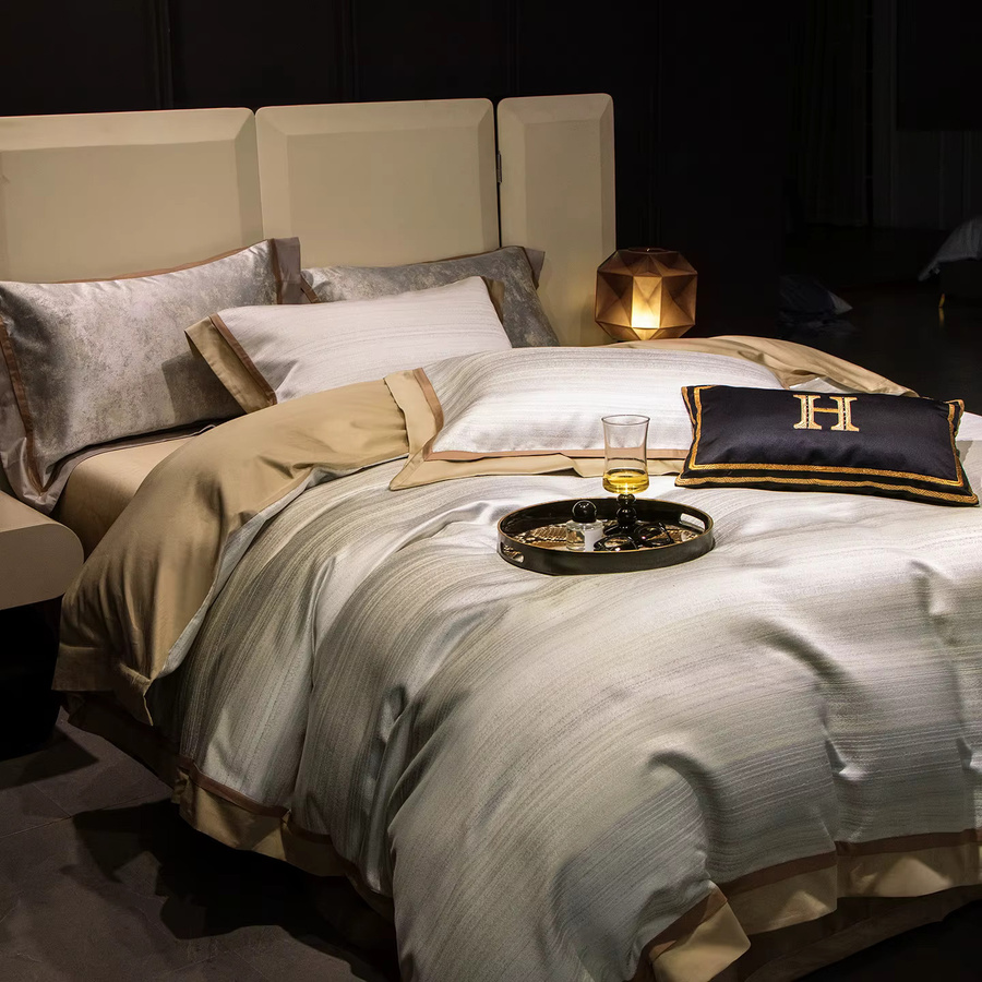 Luxus Bettwäsche-Set aus ägyptischer Baumwolle mit Jacquard-Webung, Beige, 1000 TC, bestehend aus Bettbezug, Spannbettlaken und Kissenbezügen, B/H: 150 x 200 cm - Bild 2
