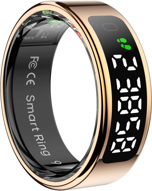 ZJM Mall Smart-Ring Gold mit Fitness-Tracker, Herzfrequenz- und Blutsauerstoffmessung, Schlaf-Tracking sowie Schrittzähler, 5 ATM wasserdicht, Größe 11 (20,8 mm) - Bild 1