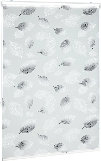 Relaxdays Duschrollo aus Kunststoff mit Blätter-Design, transparent Schwarz-Weiß, B: 100 cm, H: 240 cm - Bild 1