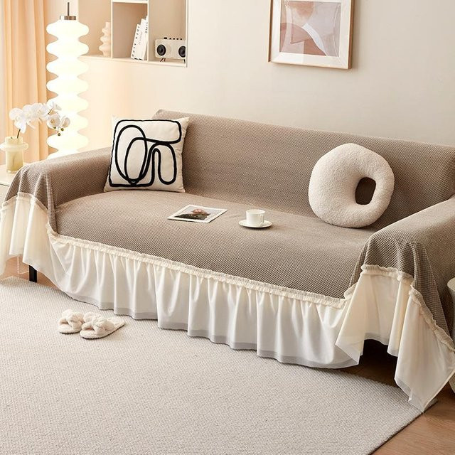 Rutschfestes Sofa-Handtuch in Beige mit französischem Creme-Stil, universelle Stoffdecke aus Polyester, Breite: 180 cm, Tiefe: 130 cm - Bild 1