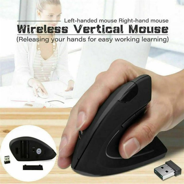Ergonomische kabellose vertikale Maus von WALKESEN in Schwarz mit 2,4 GHz, optischem Sensor, 3 einstellbaren DPI und 6 Tasten für die rechte Hand - Bild 1