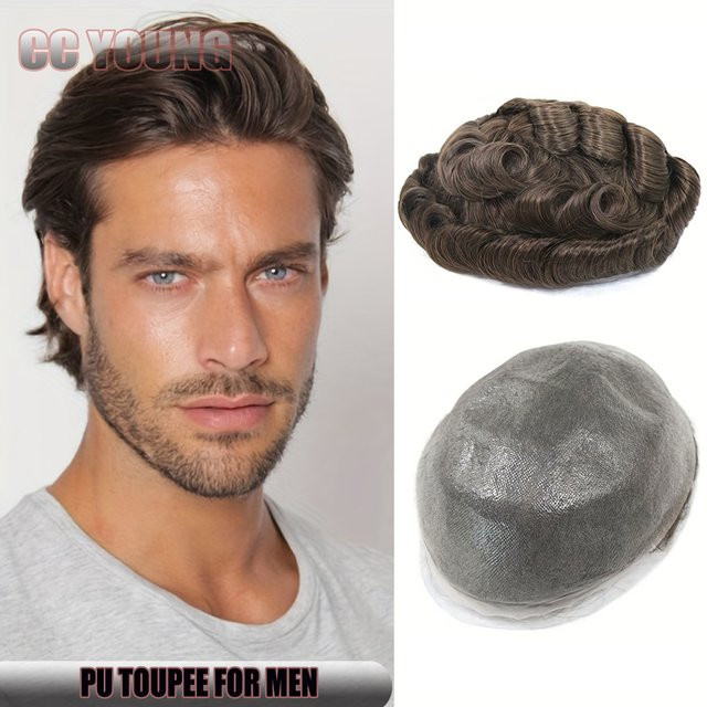 CC YOUNG Toupet für Männer, Echthaar, 25,4 x 20,3 cm, PU-Träger - Bild 1