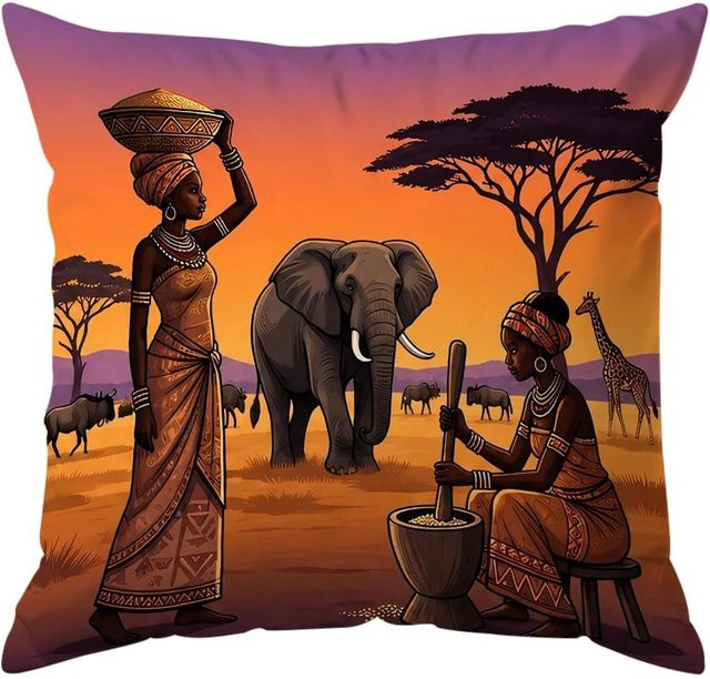 JMG Clothing Elefantenkissenbezug im afrikanischen Stil aus Polyester, Mehrfarbig, B/B: 45 x 45 cm - Bild 1