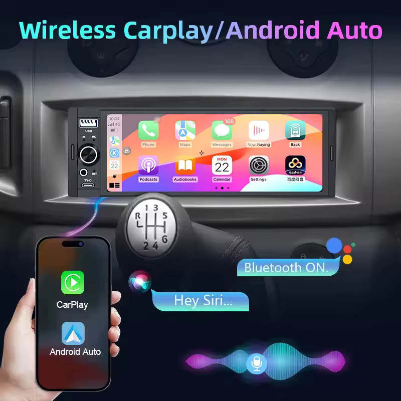 RSNAVI Universal 1 Din Autoradio MP5-Player mit 6,86 Zoll Display, Wireless Carplay, Android Auto, Bluetooth, USB-C und SWC, Schwarz - Bild 3