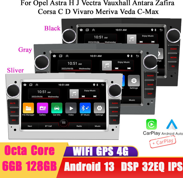 BQCC 7-Zoll Android 13 Octa Core Autoradio mit Carplay, Mirrorlink, Wifi, GPS und 4G für Opel Astra H J und Vectra in Schwarz - Bild 1