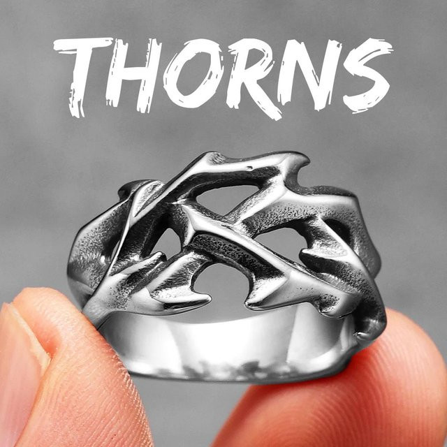 Yiran Jewelry Ring Jesus Dornenkrone, Edelstahl, Schwarz, Unisex - Bild 1