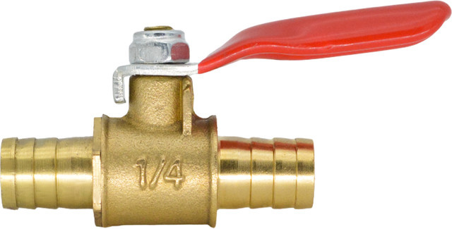 YQBS Absperrkugelhahn aus Messing mit rotem Griff für Wasser, Öl, Luft, Gas und Kraftstoffleitung, Inline-Rohrverschraubung mit Ventilschlauchtülle - Bild 1