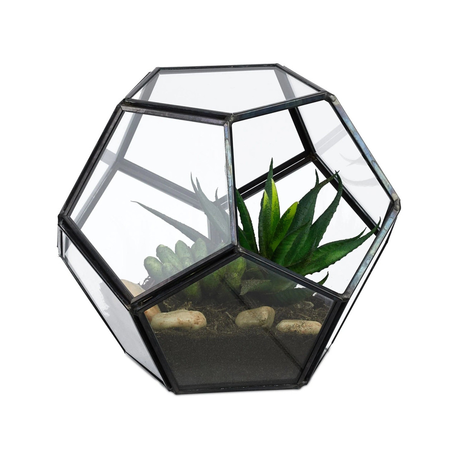 Relaxdays Pflanzenterrarium aus Glas und Zinn in Schwarz, geometrisches Design, offen, B/T/H: 12 x 14 x 14 cm - Bild 2