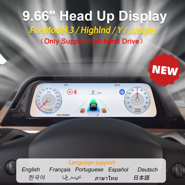 Onlysay Head-Up-Display mit Touchscreen und kabellosem CarPlay für Tesla Model 3 Highland, Model Y und Juniper in Schwarz - Bild 1
