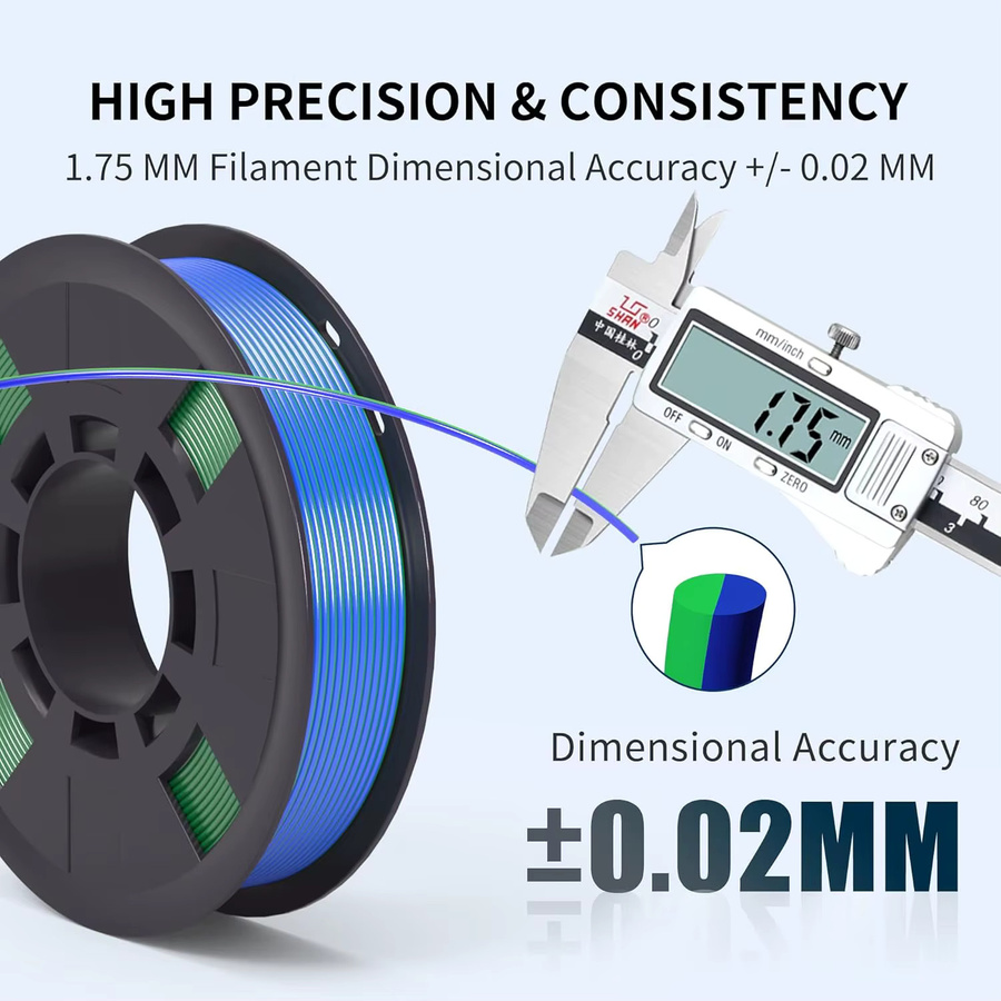 DINGSUN 3D 3D-Drucker Filament Set aus zweifarbigem Seiden-PLA, 1,75mm, Multicolor, 4 Spulen à 250g - Bild 4