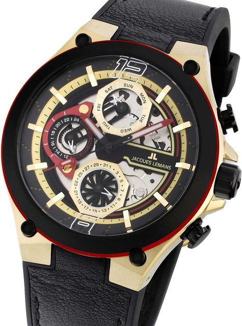 Jacques Lemans Herrenuhr, Quarz, Edelstahl, Gold, 43 mm, Leder - Bild 1