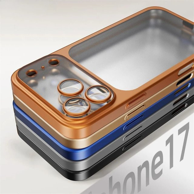 Stoßfeste iPhone 17, iPhone 17 Air und iPhone 17 Pro Max Schutzhülle aus transparentem PC mit farbigem Rahmen in Orange und integriertem Objektivschutz sowie matter Rückplatte - Bild 1