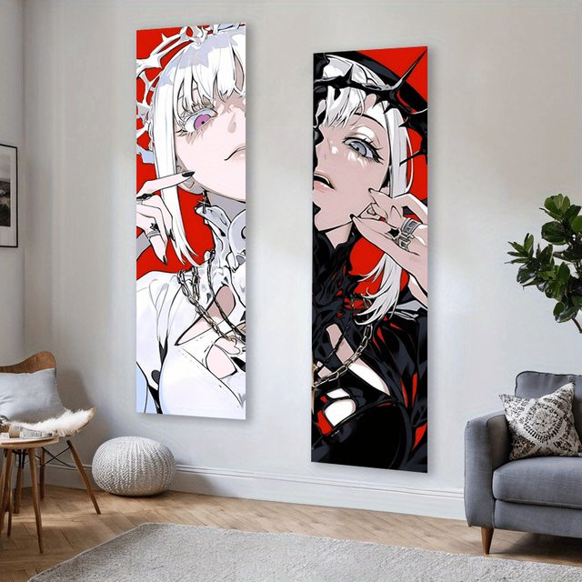 VIKAMA Gothic Anime Wandteppich in Rot-Schwarz, Horror Art Deco Wandbehang für dein Schlafzimmer, B: 150 cm, H: 40 cm - Bild 1