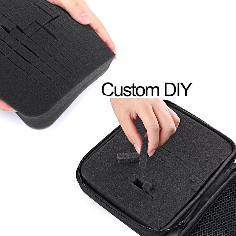 Stoßfeste DIY Hard Carry Case Aufbewahrungstasche mit Schaumstoff und Reißverschluss in Schwarz - Bild 4