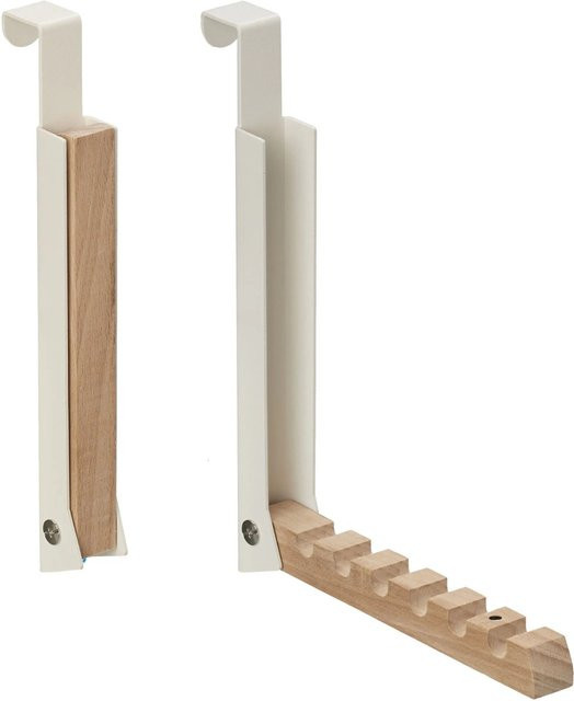 Relaxdays Türgarderobe 2er Set aus Metall und Holz in Beige, klappbar, B/T/H: 21 x 2,5 x 18 cm - Bild 1