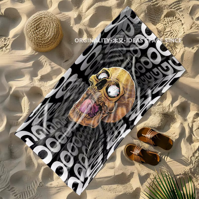 Strandtuch mit Totenkopf-Gothic-Muster in Schwarz für Erwachsene mit Sonnenschutz und Windschutz - Bild 4