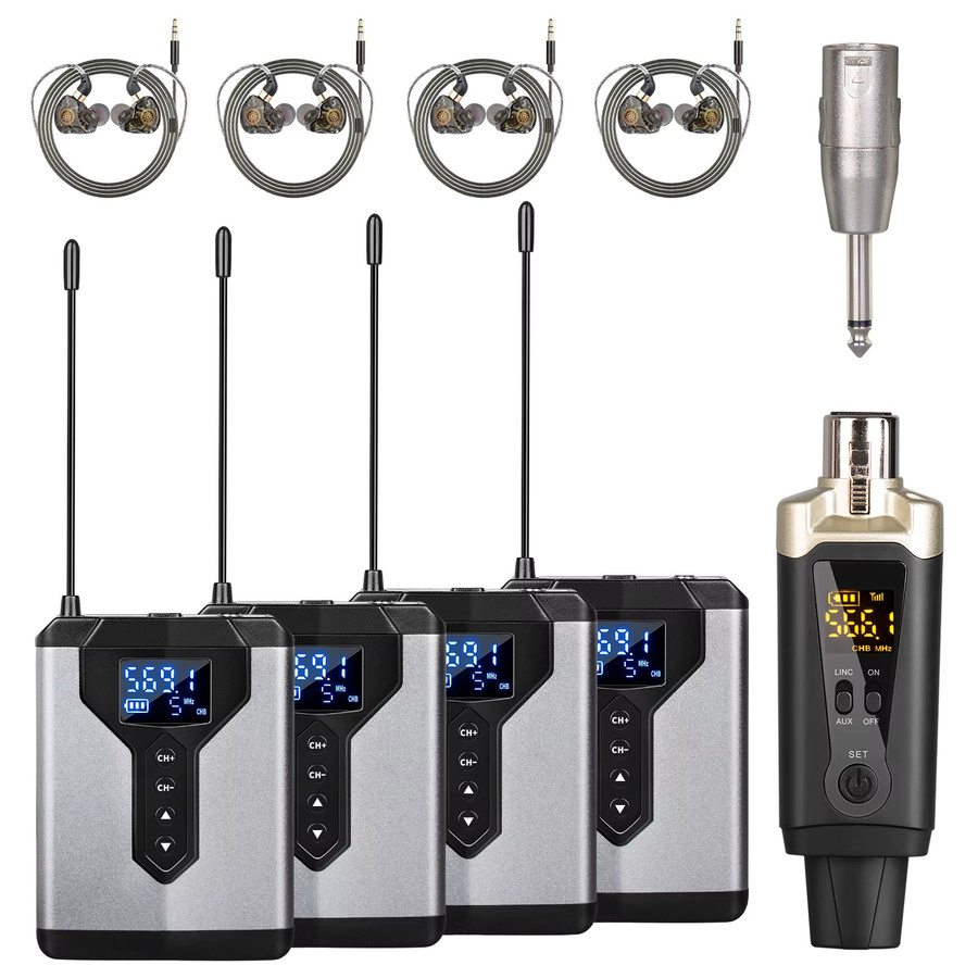DEPUSHENG Stereo-UHF-In-Ear-Überwachungs-Funksystem mit Sender und Empfänger in Silber für Live-Musik, Bühne und Studio - Bild 4