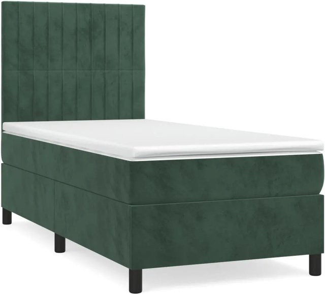 vidaXL Boxspringbett mit Matratze aus Samt in Grün, B/T/H: 90 x 200 x 128 cm - Bild 1