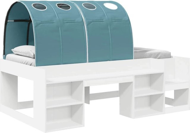 vidaXL Bettgestell mit Tunnel für Kinder, 3-teilig, Weiß und Hellblau, Holzwerkstoff, B/T: 90 x 190 cm - Bild 1