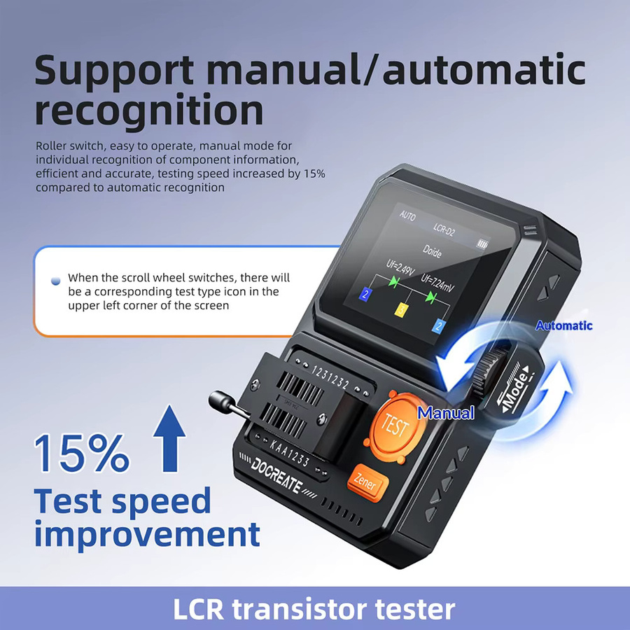 Gaqqee LCR-D2 Transistor-Tester Komponentenmessgerät in Schwarz mit Automatischer Erkennung für MOSFET, Diode, Kondensator, ESR-Test und IR-Decoder für die Elektronik-Reparatur - Bild 2