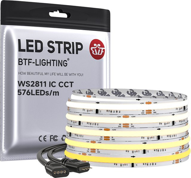 BTF-LIGHTING FCOB CCT IC LED-Lichtstreifen WS2811 adressierbar, 576 LEDs, 2700K bis 6500K, Breite: 10 mm, DC24V, multicolor, Hochdichte COB LED-Leuchten mit RA90 - Bild 1