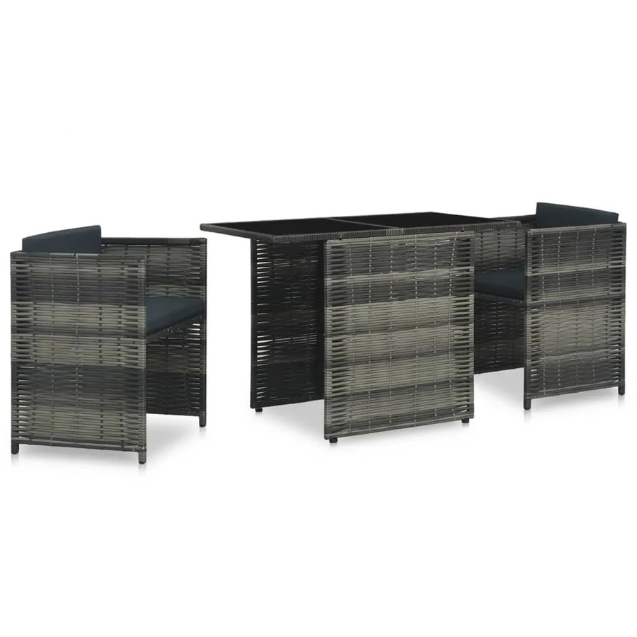 vidaXL 3-tlg Bistro-Set Modell 4 aus Poly Rattan und pulverbeschichtetem Stahl in Grau/Anthrazit mit Auflagen - Bild 2