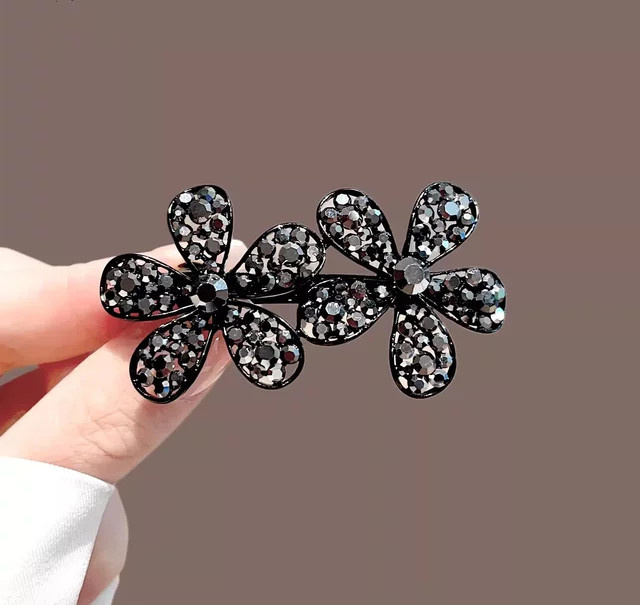 HIYAYZ Haar Clip, Schwarz, Strass Blume, Damen - Bild 1