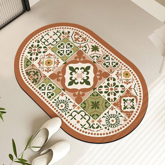 Rutschfeste U-Form Badezimmermatte aus Kieselgur mit antikem Design, feuchtigkeitsabsorbierend, B/B: 40 x 60 cm, Mehrfarbig - Bild 1