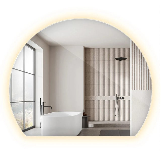 Wallfluent Moderner LED Wandspiegel mit abgerundeter Form und warmweißem Licht 3000K, B: 84 cm, H: 100 cm - Bild 1