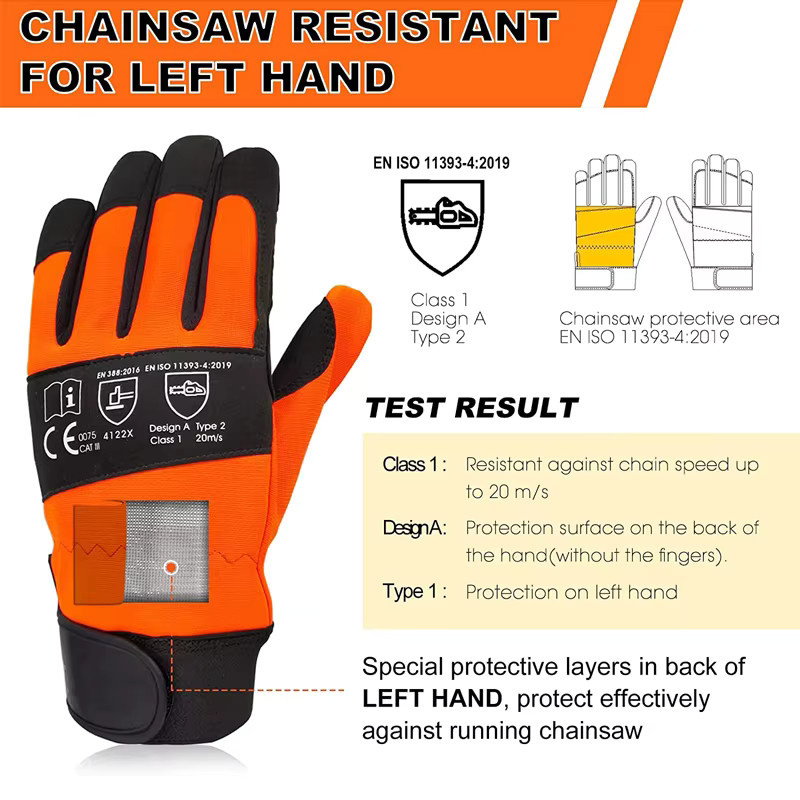 XYEHS Kettensägen-Sicherheitsarbeitshandschuhe aus Leder in Orange, 1 Paar schnittfeste Sägeschutzhandschuhe mit EVA-Polsterung - Bild 4