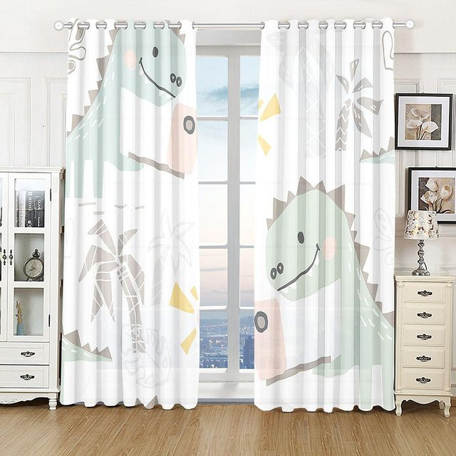 Yiran Furniture Cartoon Vorhang für Kinderzimmer mit Dinosaurier und Bär Motiv, 2er-Set, halbtransparent, Mehrfarbig, Breite: 50 cm, Höhe: 130 cm - Bild 1