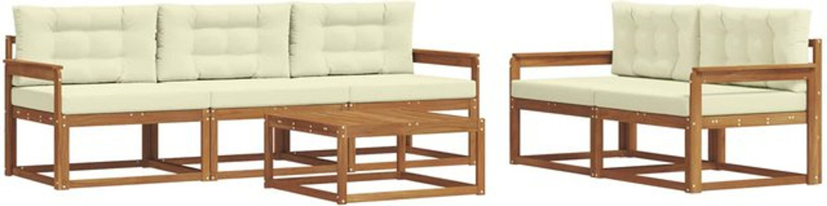 Vidaxl Outdoor-Sofagarnitur aus Akazie Massivholz mit Kissen, 6-teiliges Loungemöbel-Set in Natur und Beige/Braun - Bild 1