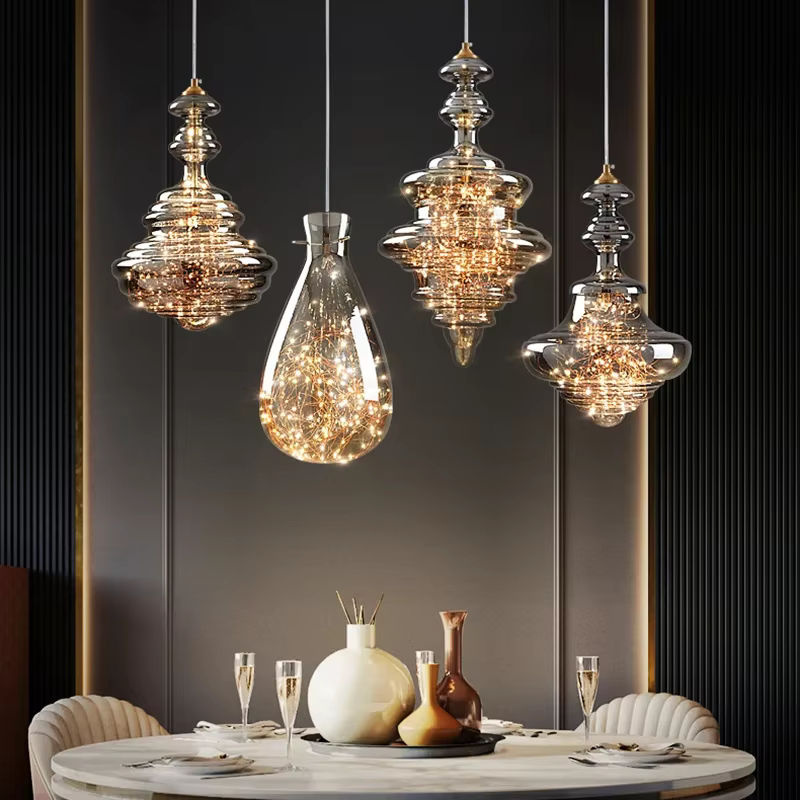 Claeted Nordic Licht Luxus LED Pendelleuchte aus Kupfer und Glas in Kupfer mit warmweißem Licht für Restaurant und Bar - Bild 2