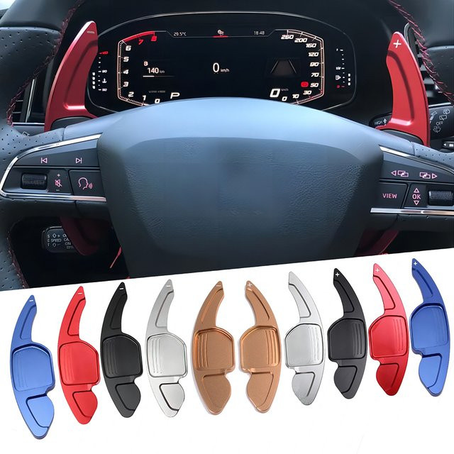 Cherk DSG-Schaltwippen Aufkleber in Rot für Seat Leon ST 5F FR Cupra Ateca Ibiza 6P Arona Tarraco Alhambra als Lenkrad-Erweiterung für den Schalthebel - Bild 1