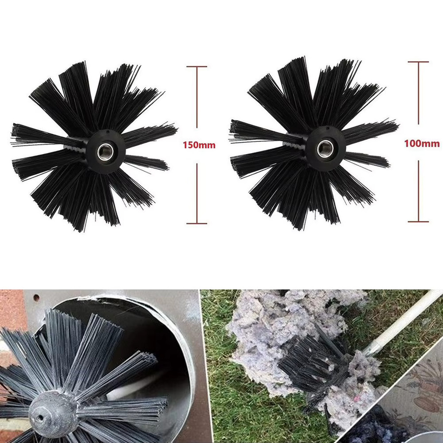 Schornsteinreinigungs-Set und Trocknerentlüftungs-Reiniger Kit mit flexiblen Stangen und Bohr-Aufsatz M8 Gewinde in Schwarz für 100 mm bis 150 mm Durchmesser - Bild 2