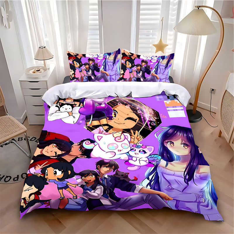 Bettwäscheset Aphmau Anime mit Flügeln aus Mikrofaser, bestehend aus Bettbezug und Kissenbezug, Mehrfarbig, B/H: 210 x 210 cm - Bild 2
