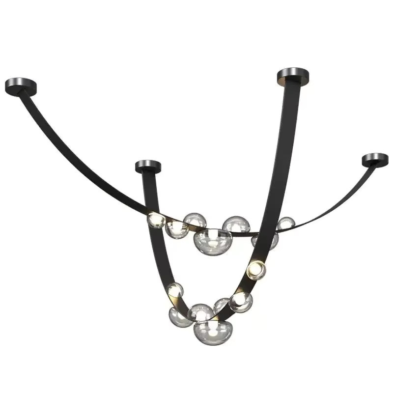 Moderne LED-Pendelleuchte von YANKE aus Leder und Metall in Schwarz mit warmweißem Licht für Wohnzimmer und Flur - Bild 3