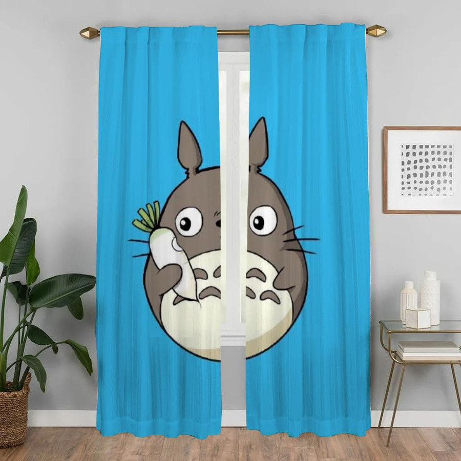TotoroS Moskitonetz-Vorhang für Wohnzimmerfenster, 2 Paneele, halbtransparent, moderner Stil, B: 50 cm, H: 70 cm - Bild 1