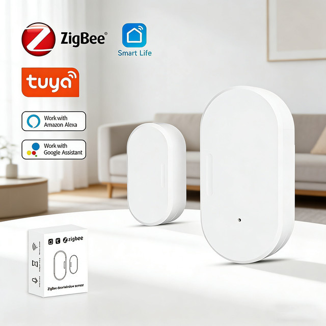 Tuya ZigBee Tür- und Fenstersensor Smart Home Sicherheitsschutz Magnetischer Kontakt-Türöffnungs- und Schließdetektor in Weiß, unterstützt Z2MQTT - Bild 1
